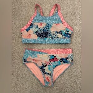 Girls athleta girl summer peach blue bikini size 12